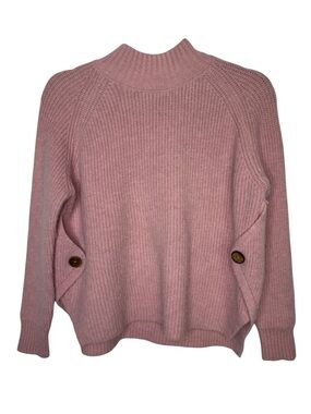 Soft Pink Mock Neck Button-Detail Women's Sweater